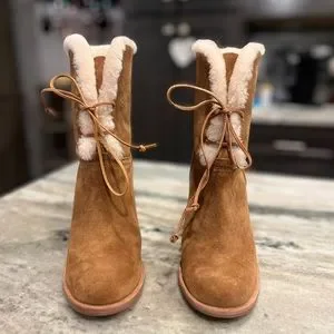 UGG Shoes Womens Jerene Suede And Sheepskin High Block Heel